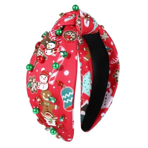 Accessories - Christmas Headband for Women - Tree Bow Snowflake Knotted Jeweled Crystal Xmas D